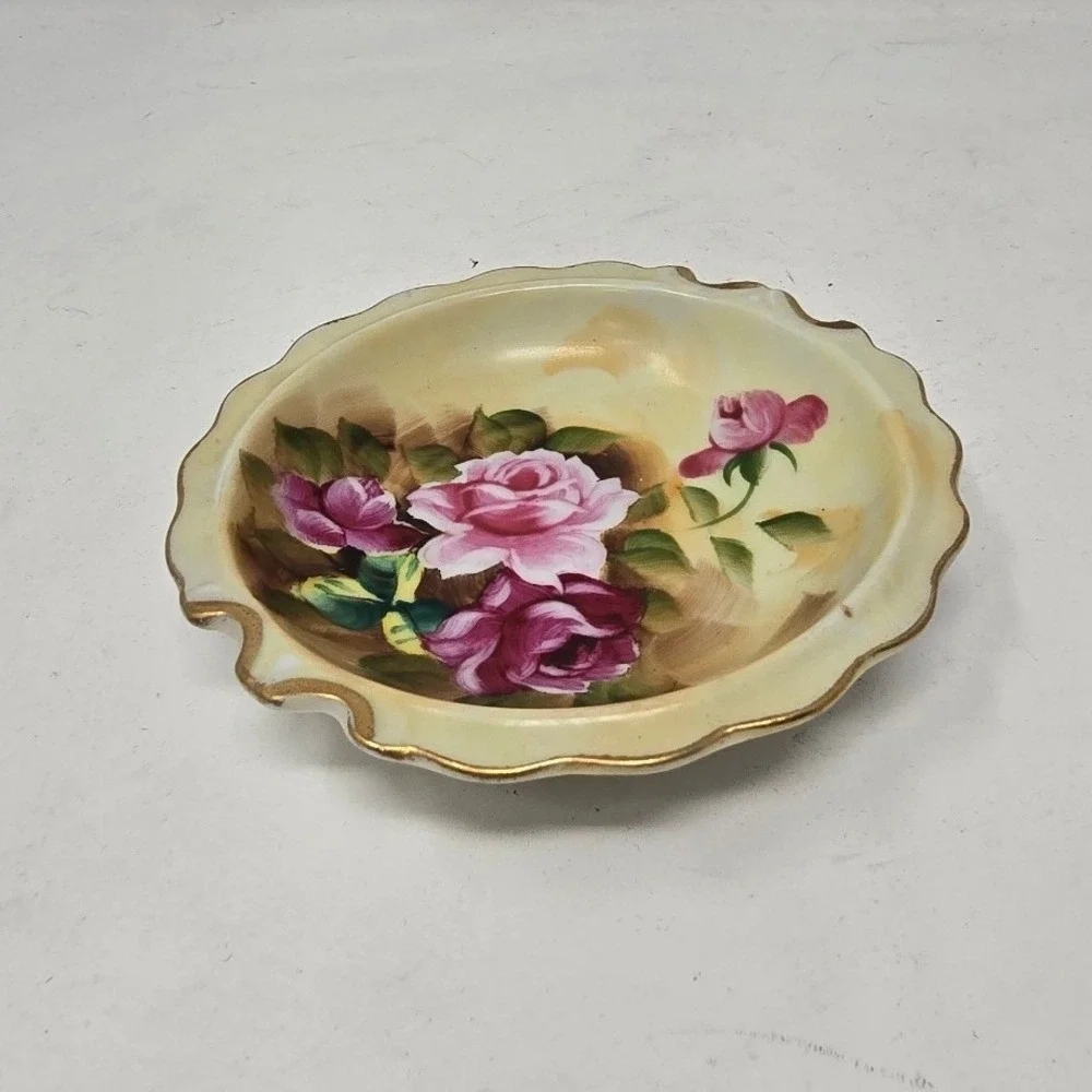 Vtg Enesco porcelain mini wash bowl & pitcher pink roses Japan hand painted